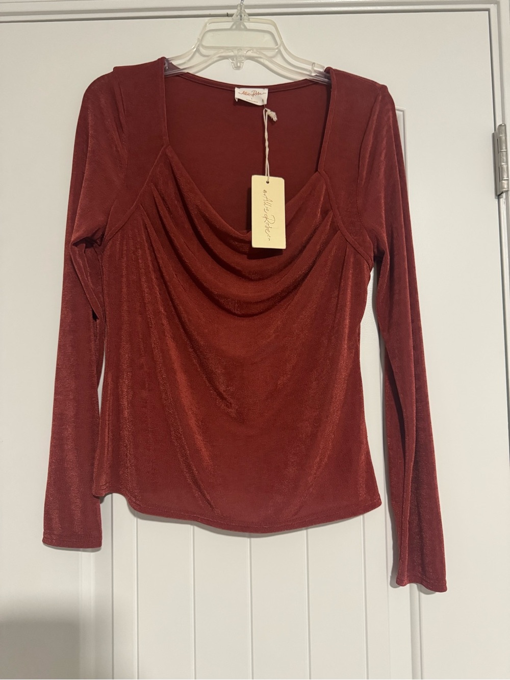Allison Joy Rust Red Cowl-Neck Long Sleeve Top